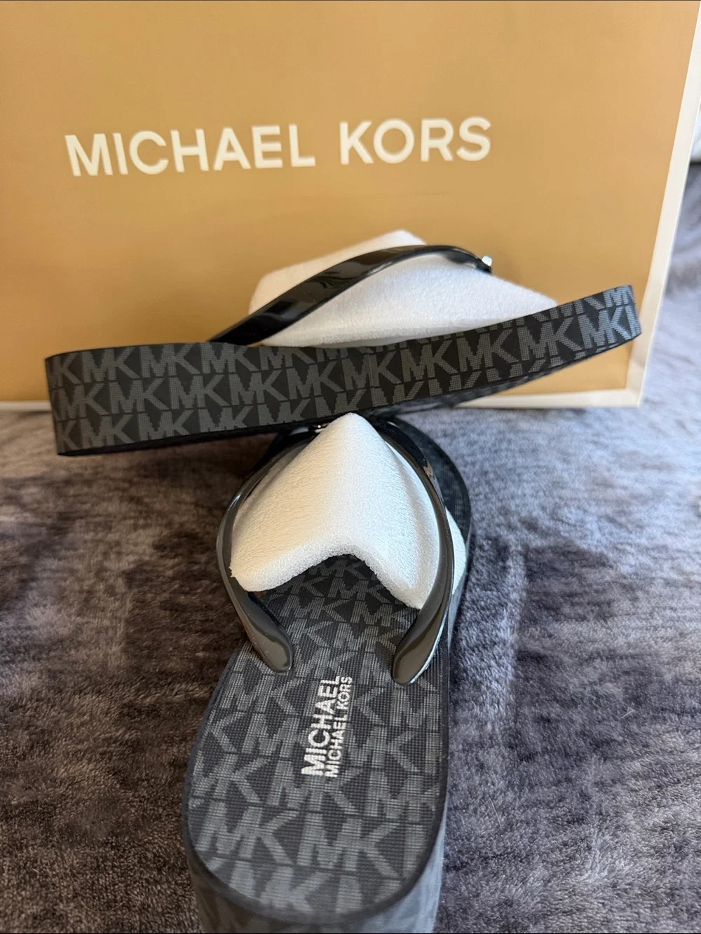 Michael Kors Black MK Logo Wedge Flip Flops